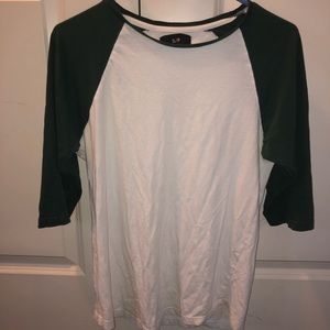 Cotton On SMALL White and Green Baseball 3/4 Sleeve T Shirt